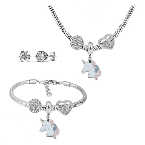 Stainless steel pandor*a necklace bracelet and earring set P200902-T103