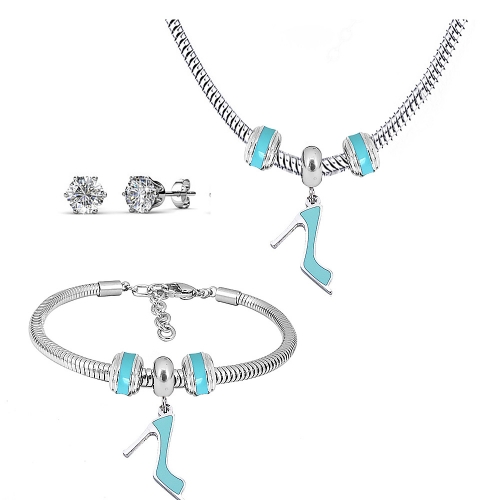 Stainless steel pandor*a necklace bracelet and earring set P200902-T46