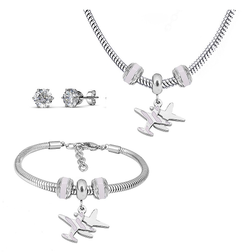 Stainless steel pandor*a necklace bracelet and earring set P200902-T14