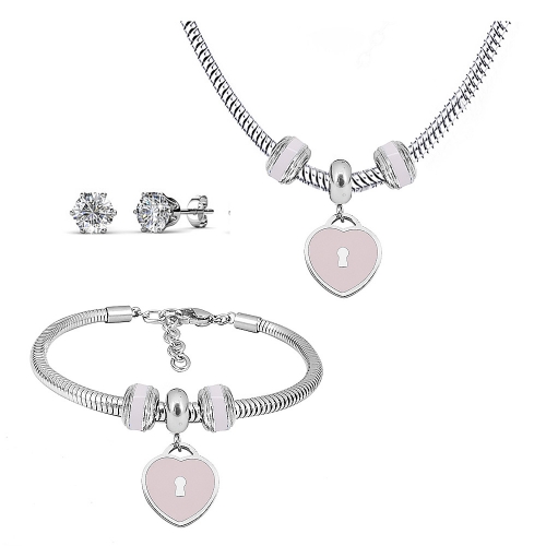Stainless steel pandor*a necklace bracelet and earring set P200902-T17