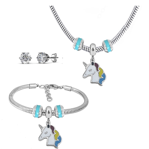 Stainless steel pandor*a necklace bracelet and earring set P200902-T73