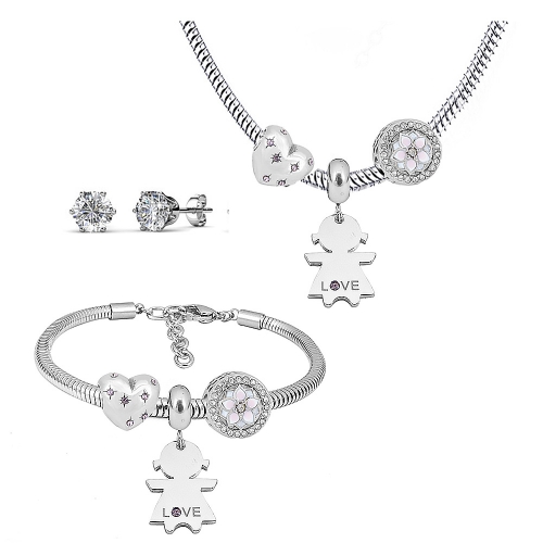 Stainless steel pandor*a necklace bracelet and earring set P200902-T96