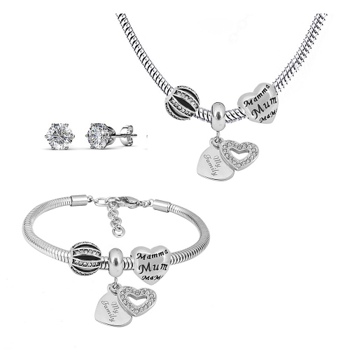 Stainless steel pandor*a necklace bracelet and earring set P200902-T97-35G