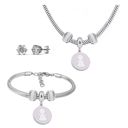 Stainless steel pandor*a necklace bracelet and earring set P200902-T9