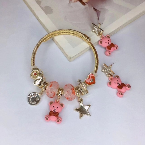 Stainless Steel Set(Bracelet+Earrings) with alloy copper charms-DN221010-P15IK (3)