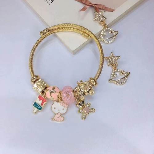 Stainless Steel Set(Bracelet+Earrings) with alloy copper charms-DN221010-P15IK (11)