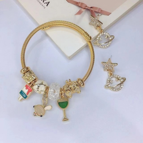 Stainless Steel Set(Bracelet+Earrings) with alloy copper charms-DN221010-P15IK (12)