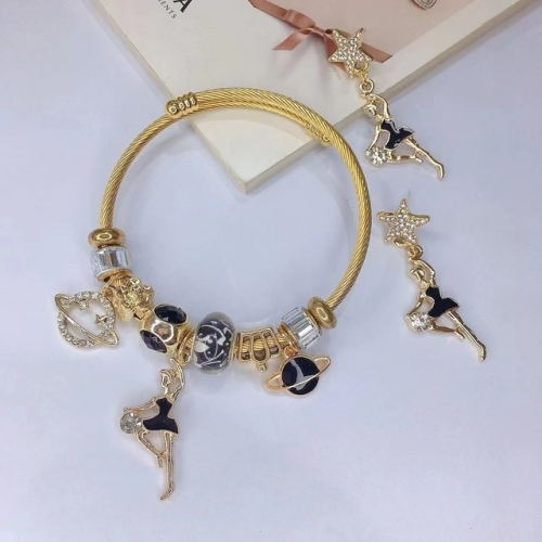 Stainless Steel Set(Bracelet+Earrings) with alloy copper charms-DN221010-P15IK (14)