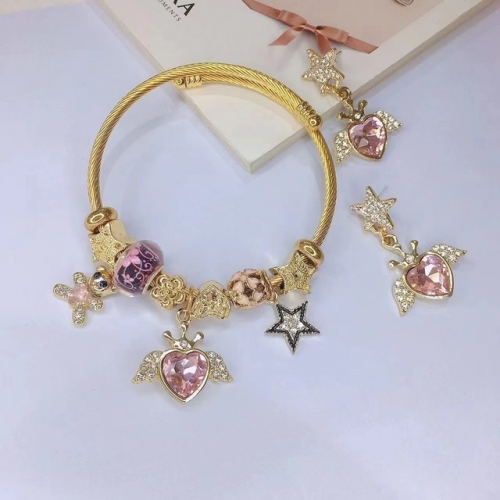 Stainless Steel Set(Bracelet+Earrings) with alloy copper charms-DN221010-P15IK (18)