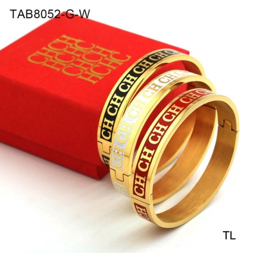 Stainless Steel Brand Bangle-SN230206-TAB8052-G-W-23.5