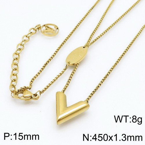 Stainless Steel Brand Necklace-DY230507-LVXL007G-18