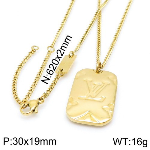 Stainless Steel Brand Necklace-DY230507-LVXL003G-18