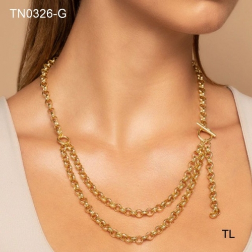 Stainless Steel Necklace-SN230809-TN0326-G-19.8