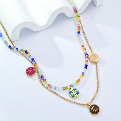 Stainless Steel Brand Necklace-HY240702-P17BG564