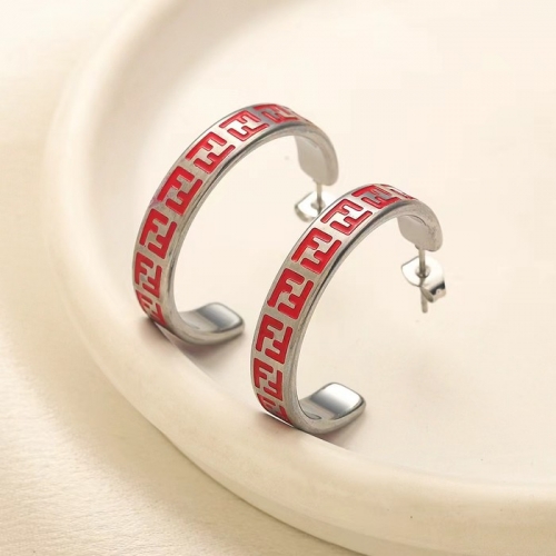 Stainless Steel Brand Earrings-YWA240808-P12VRED (2)