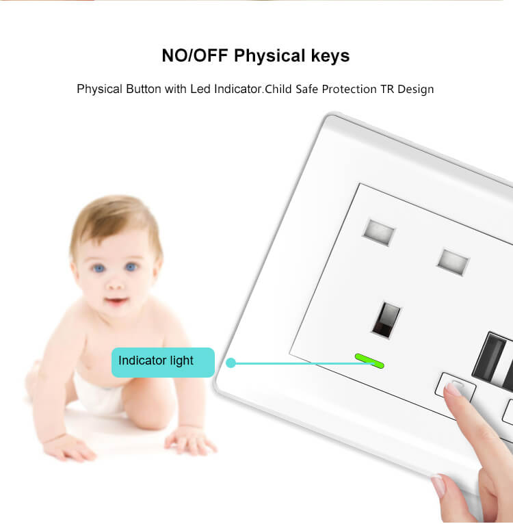TBU02 Smart Wall Socket UK Double Switch Twin Socket,UK Smart Socket
