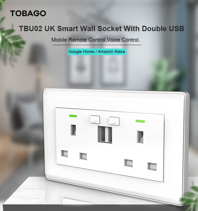 TBU02 Smart Wall Socket UK Double Switch Twin Socket,UK Smart Socket