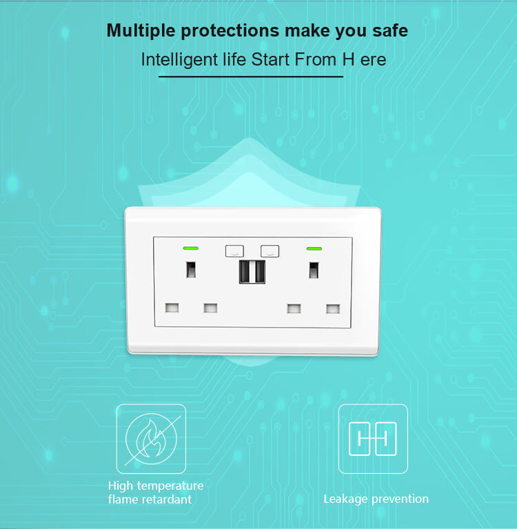 TBU02 Smart Wall Socket UK Double Switch Twin Socket,UK Smart Socket