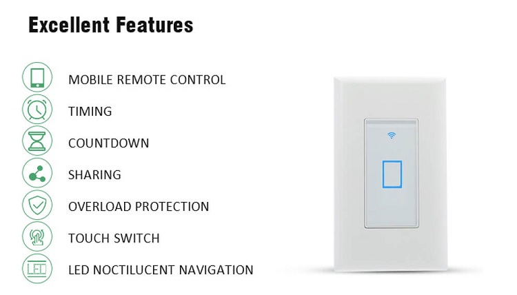 KS-602 US Wireless Smart Light Switch,15A US standard,Home Automation,Smart  Home and Remote Wifi Control,ETL Certificate