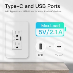 M04 Tuya Smart Wifi Wall Socket Type C Wall Outlet Socket Smart Wifi Outlet With Type C/USB Port Fast Charger Works With Axlea