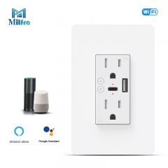 M04 Tuya Smart Wifi Wall Socket Type C Wall Outlet Socket Smart Wifi Outlet With Type C/USB Port Fast Charger Works With Axlea