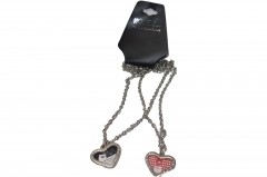 Twin love hearts on silver chain