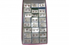 24 pr RHODIUME STUDS WITH COL STONE INSETS IN PVC GIFT BOX