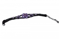 ANKLET WITH OPEN WEAVE BLACK CHAIN / LAVENDER FLOWERS