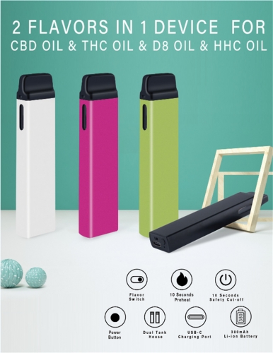 2 Flavors In 1 device for CBD oil/THC oil/Delta 8 oil/HHC oil (Rechargeable battery)