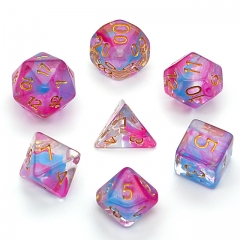 Rose Red and Blue Swirl 7pc Dice Set for Table gaming