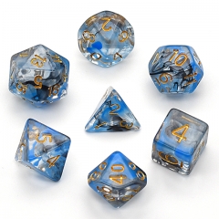 Blue and Black Swirl 7pc Dice Set for Table gaming