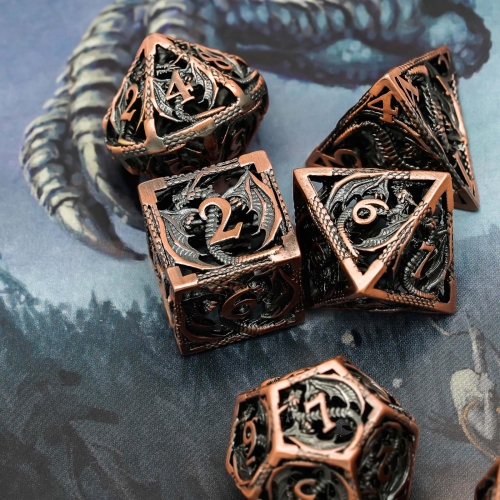 Flying Dragon Hollow Metal DND Dice Set With Box