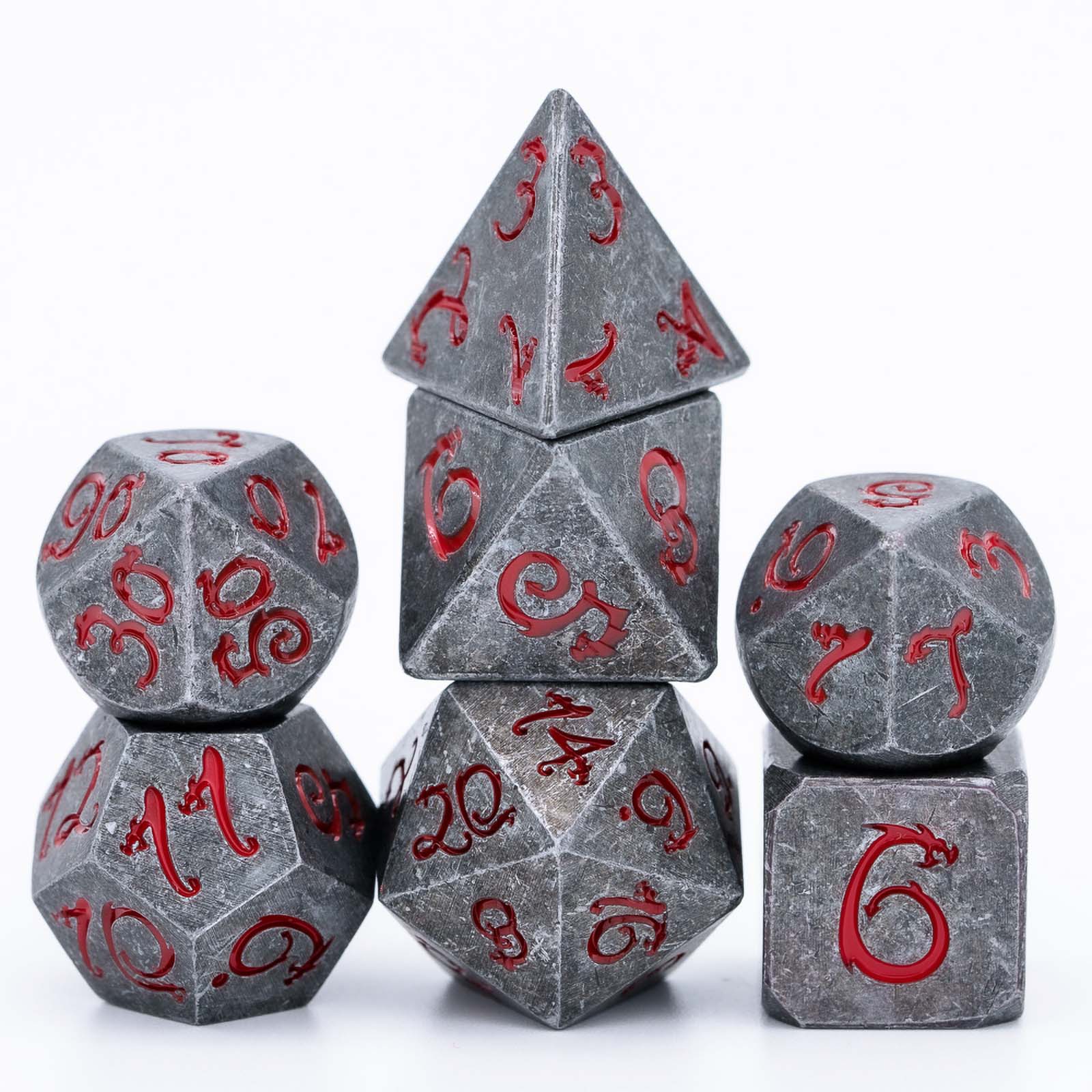 Full Set Dragon Font Metal DND Dice With Bag
