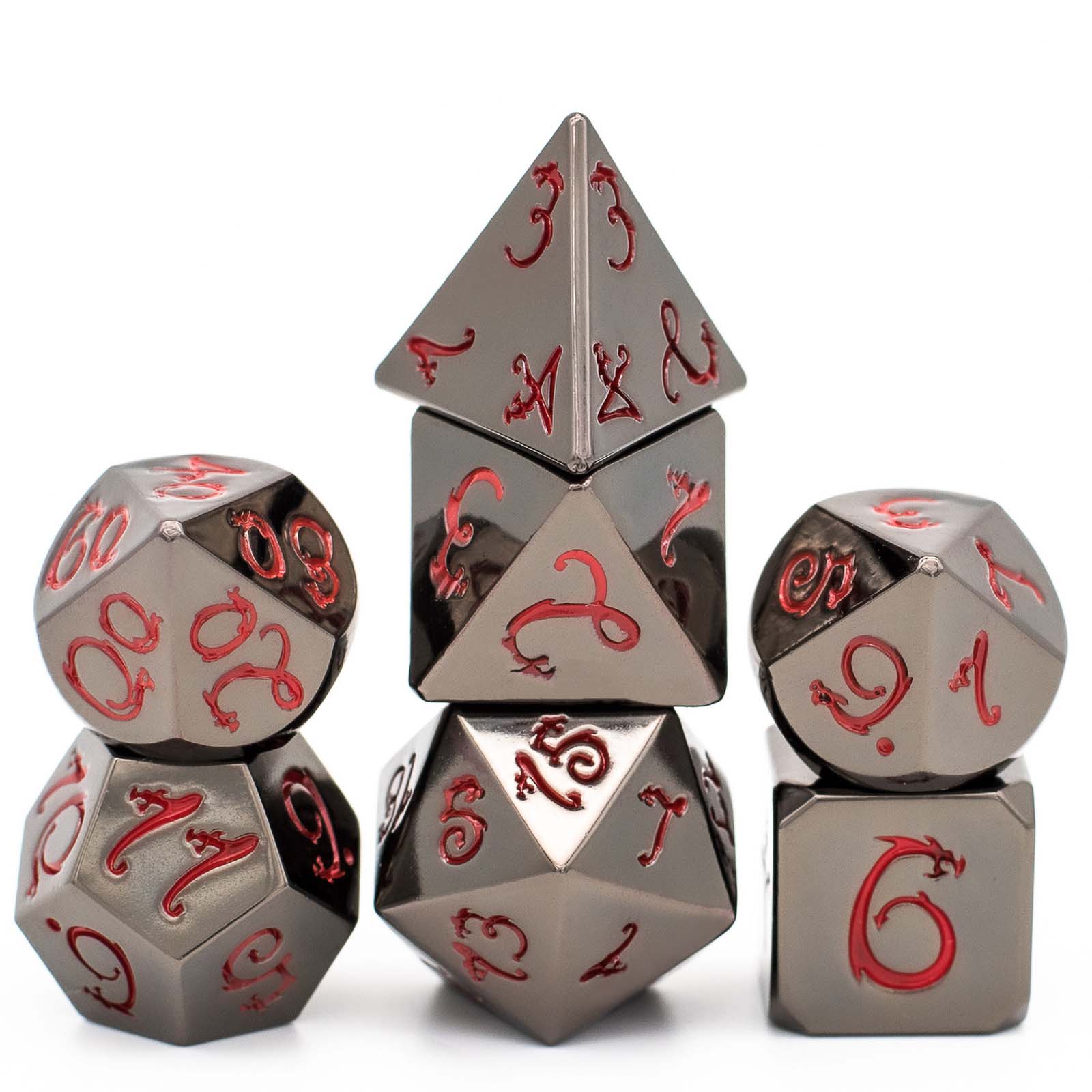 Full Set Dragon Font Metal DND Dice With Bag(3)