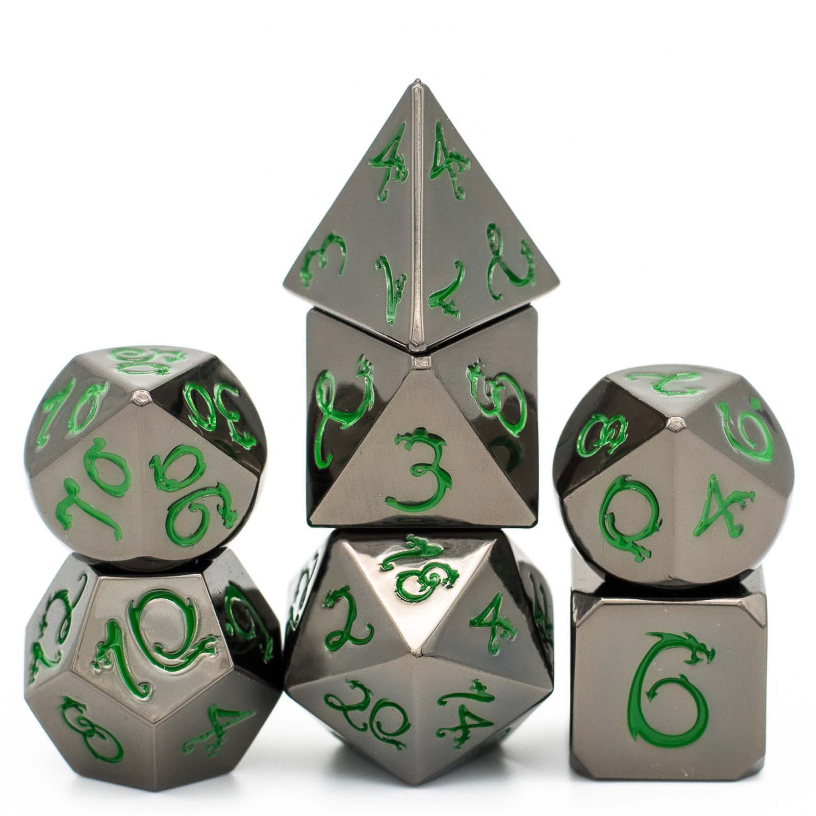 Full Set Dragon Font Metal DND Dice With Bag(3)