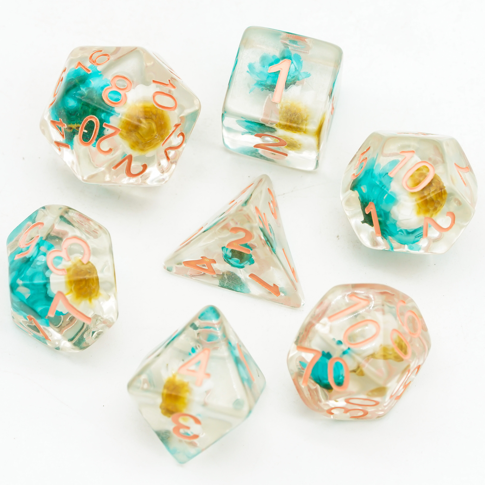 Full Set Flowers bloom Resin Dice Set With Bag