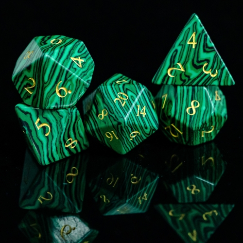 Malachite Gemstone Dice Set With Hexagonal Leather Box