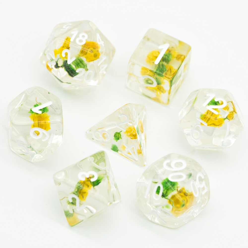 Full Set Flowers bloom Resin Dice Set With Bag