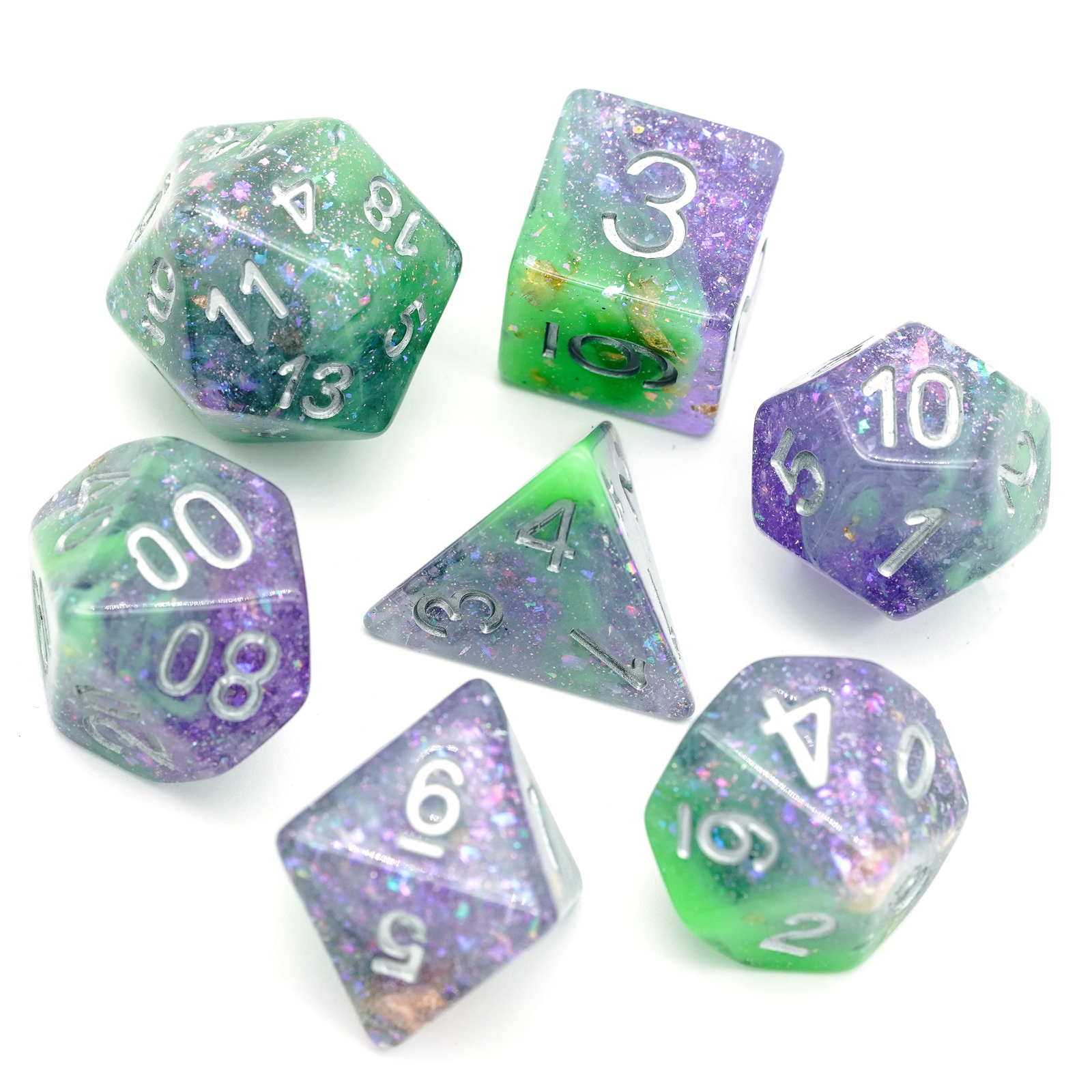 Full Set Treasure Flash Series Resin DND Dice With Bag