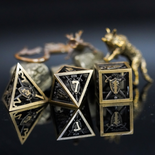 Shield Hollow Metal DND Dice Set with Box