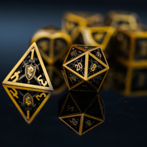 Shield Hollow Metal DND Dice Set with Box