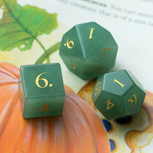 Aventurine Gemstone Dice Set With Hexagonal Leather Box