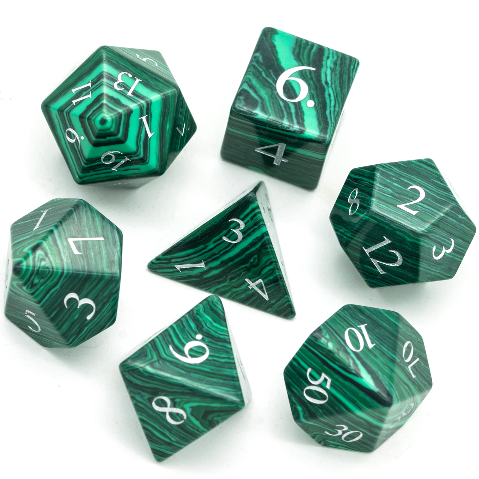 Striped Turquoise Dice Set With Hexagonal Leather Box