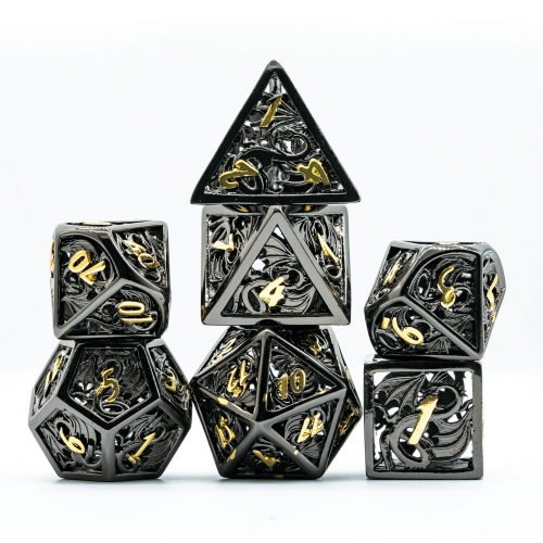 Cusdie Hollow Metal New Style Flying Dragon D&D Dice, 7 PCs DND Dice, Polyhedral Dice Set, for Role Playing Game MTG Pathfinder