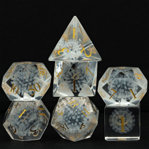 Crystal Glass Dice Set Filled with 3D Virus + Hexagonal Leather Box