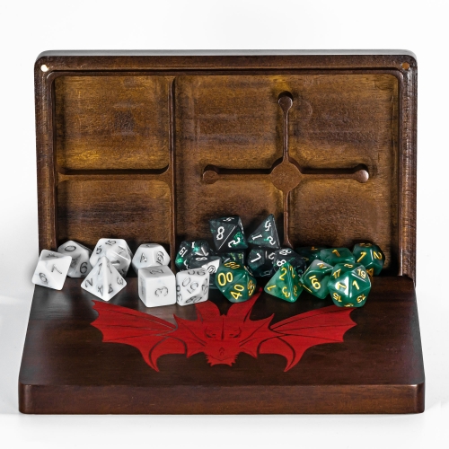 2 in 1 Rectangle Wooden Dice Case & Dice Tray, Dice Holder for DND Dice Set, D&D, RPG, Tabletop Games