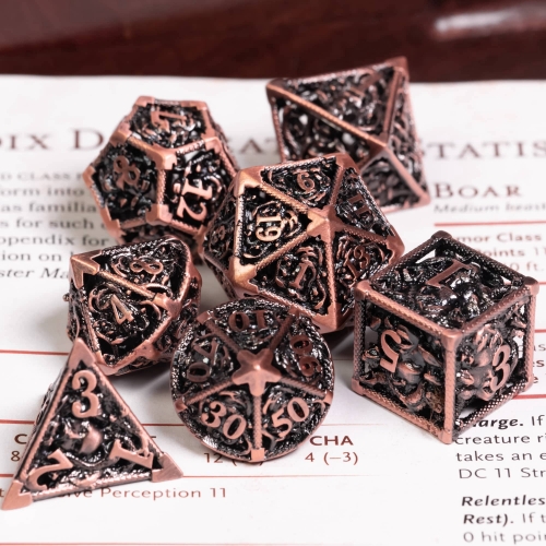 Cusdie Hollow Metal Medusa D&D Dice Set, 7 PCs DND Dice, Polyhedral Dice Set, for Role Playing Game MTG Pathfinder
