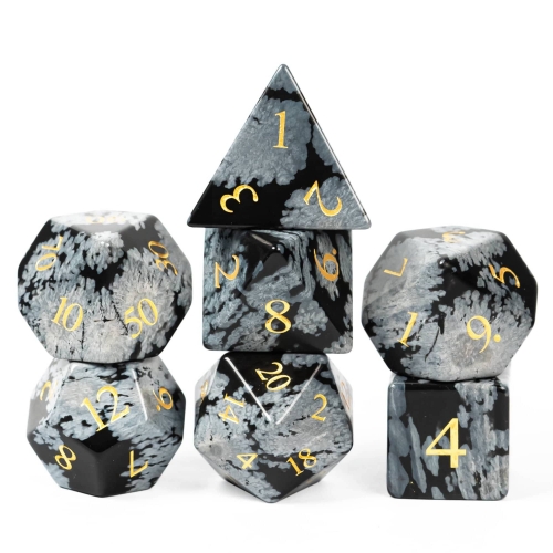 Cusdie Set of 7 Handmade Snowflake Stone Dice, 16mm Polyhedral Stone Dice Set with Leather Box, DND Dices for Collection