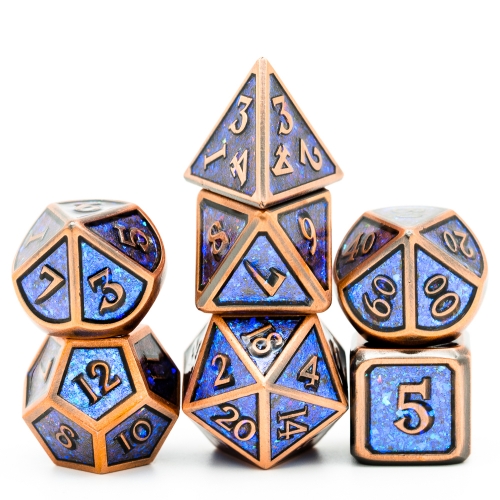 cusdie Ancient Red Copper Frame Glitter Metal D&D Dice, 7 PCs DND Dice, Polyhedral Dice Set, for Role Playing Game MTG Pathfinder