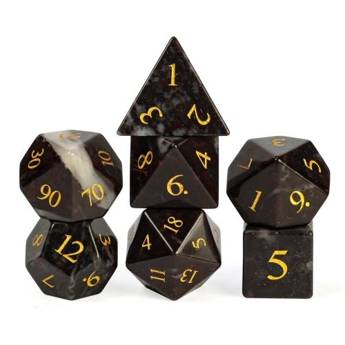 Cusdie 7Pcs/Set Handmade Bloodstone Dice Set, 16mm Polyhedral DND Dice Set with Leather Box, DND Dices for Collection